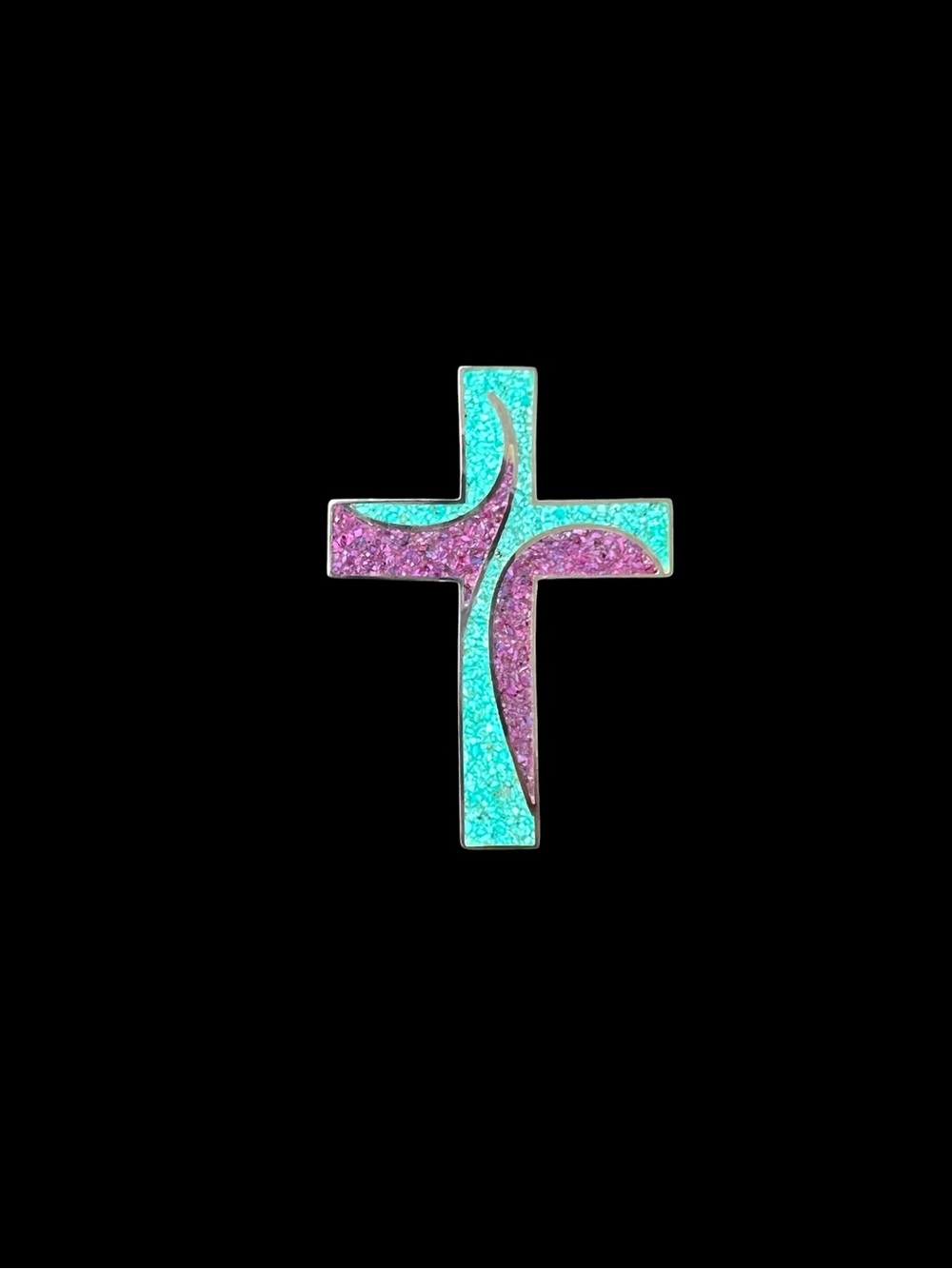 Jay King Desert Rose Sterling Silver Crushed Turquoise Inlay Cross Pendant